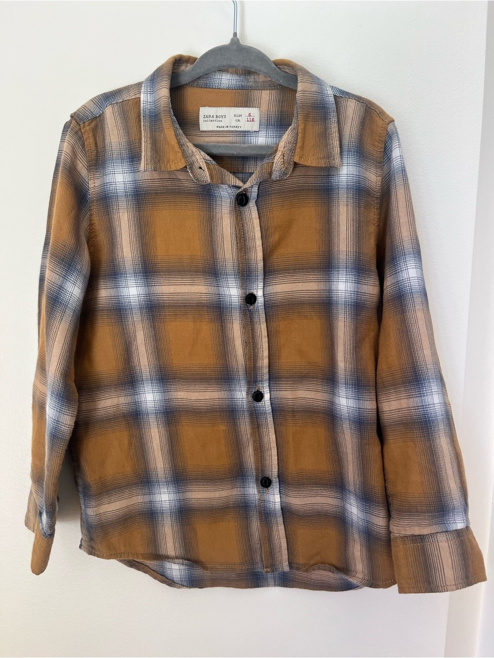 Zara Boys Mustard Plaid Button-Up Shirt